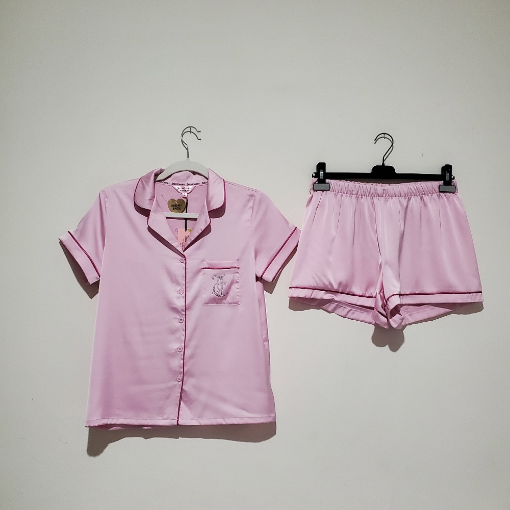 ❌️SOLD❌️JUICY COUTURE Satin Sleepwear Set Bling Juicy Logo Fresh Pink Size S - Picture 1 of 7